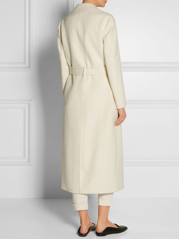 Wool Coat Wrap Coat Pockets Turndown Collar Long Sleeve Coat