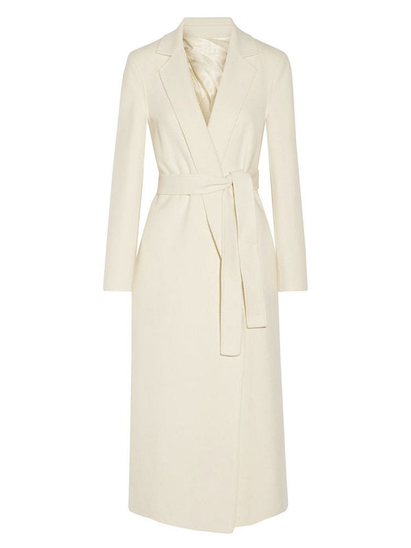 Wool Coat Wrap Coat Pockets Turndown Collar Long Sleeve Coat
