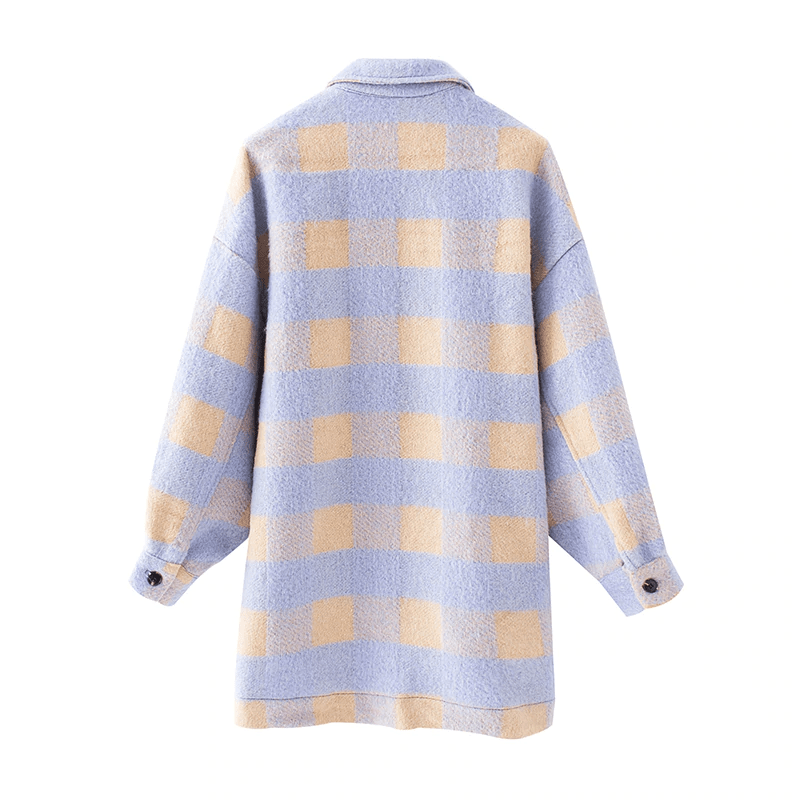 Woolen Plaid Coat With Pockets