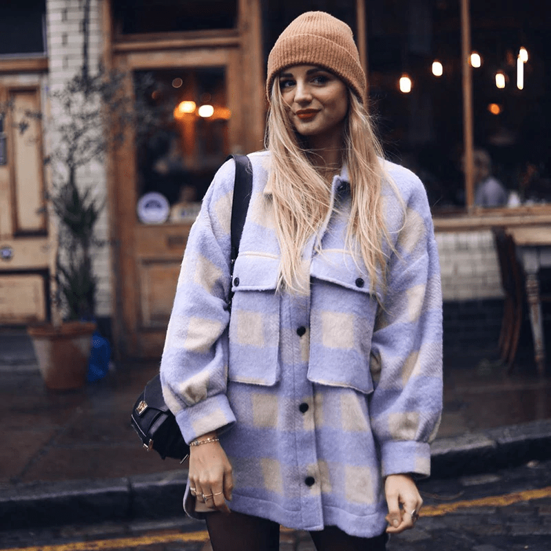 Woolen Plaid Coat With Pockets