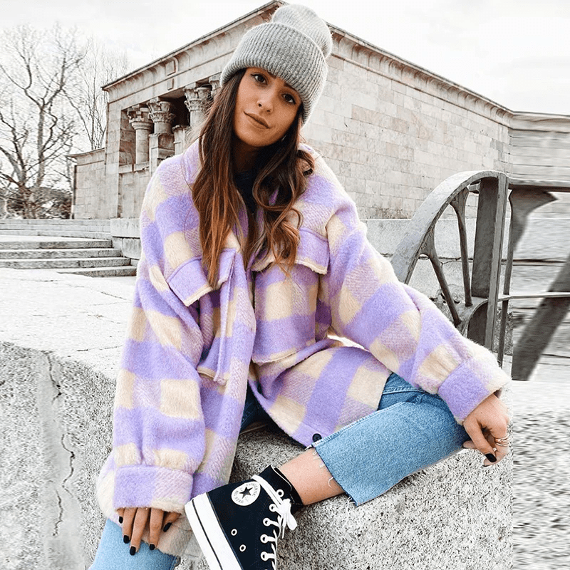 Woolen Plaid Coat With Pockets