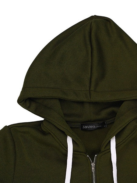 Zipper Long Sleeve Hooded Coat