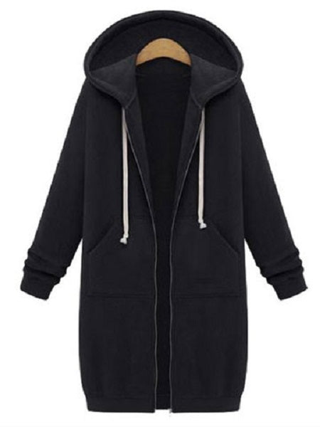 Zipper Long Sleeve Hooded Coat