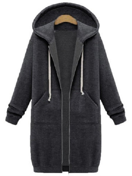 Zipper Long Sleeve Hooded Coat