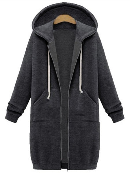 Zipper Long Sleeve Hooded Coat