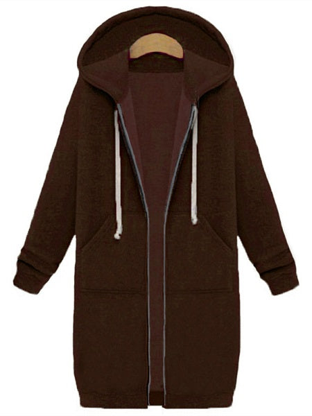 Zipper Long Sleeve Hooded Coat
