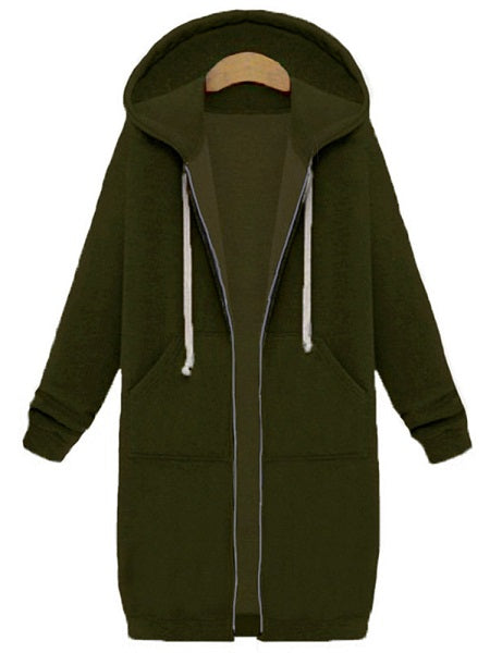Zipper Long Sleeve Hooded Coat