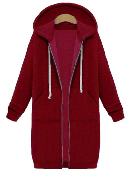 Zipper Long Sleeve Hooded Coat
