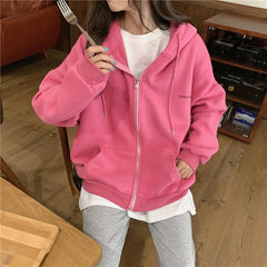 Zipper loose long-sleeved hoodie sweatshirts