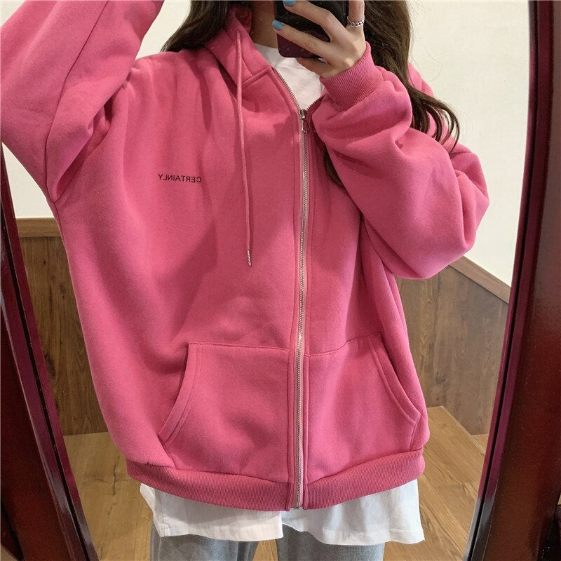 Zipper loose long-sleeved hoodie sweatshirts