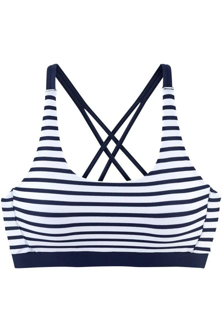 Striped Cross Back Crop Bikini - Two Piece Set