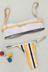 Striped Thong Bandeau Bikini - Two Piece Swimsuit