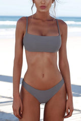 Hot Solid Bandeau Bralette Bikini - Two Piece Set