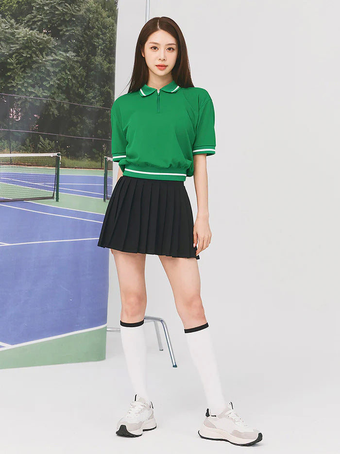 Contrast threaded short sleeve pleated skirt casual sports tennis golf set