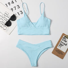 Solid Wrap Front Bralette Bikini - Two Piece Set