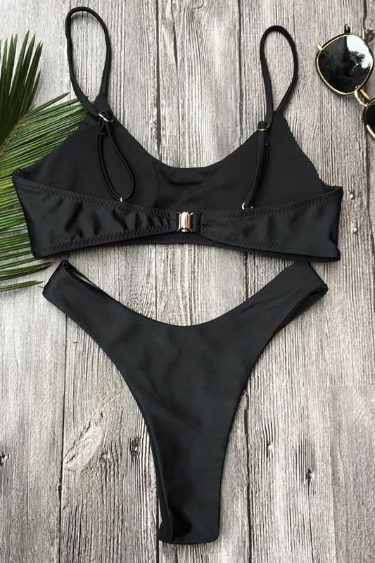 Black High Cut Cheeky Bikini
