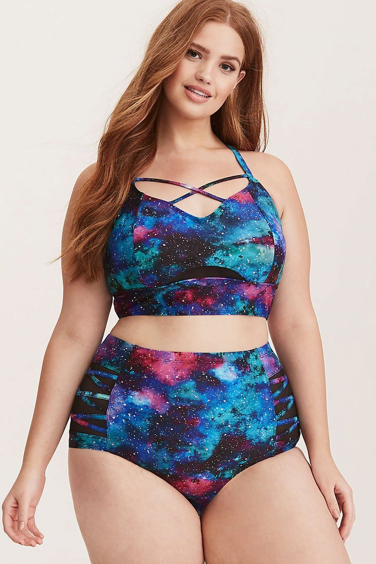 Plus Size Galaxy Crisscross Strappy High Waisted Bikini - Two Piece Set