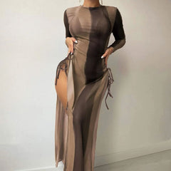 Abstract Long Sleeve Cover Up Slide Triangle Brazilian Three Piece Bikini