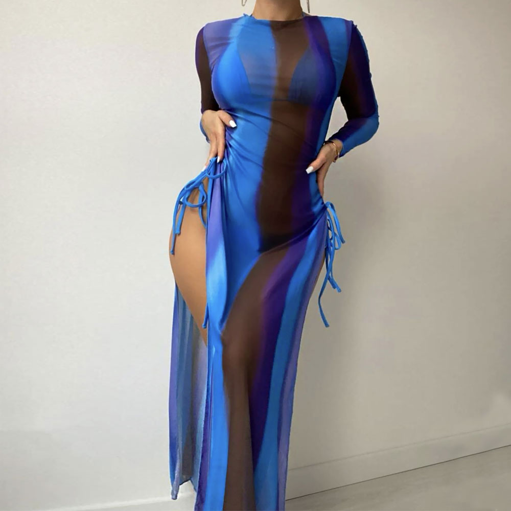 Abstract Long Sleeve Cover Up Slide Triangle Brazilian Three Piece Bikini