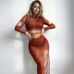 Abstract Mesh Cover Up Sarong Slide Triangle Brazilian Four Piece Bikini