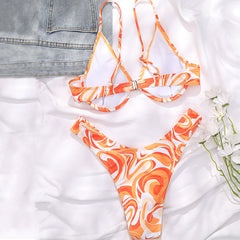 Abstract Print High Cut Underwire Triangle Brazilian Two Piece Bikini