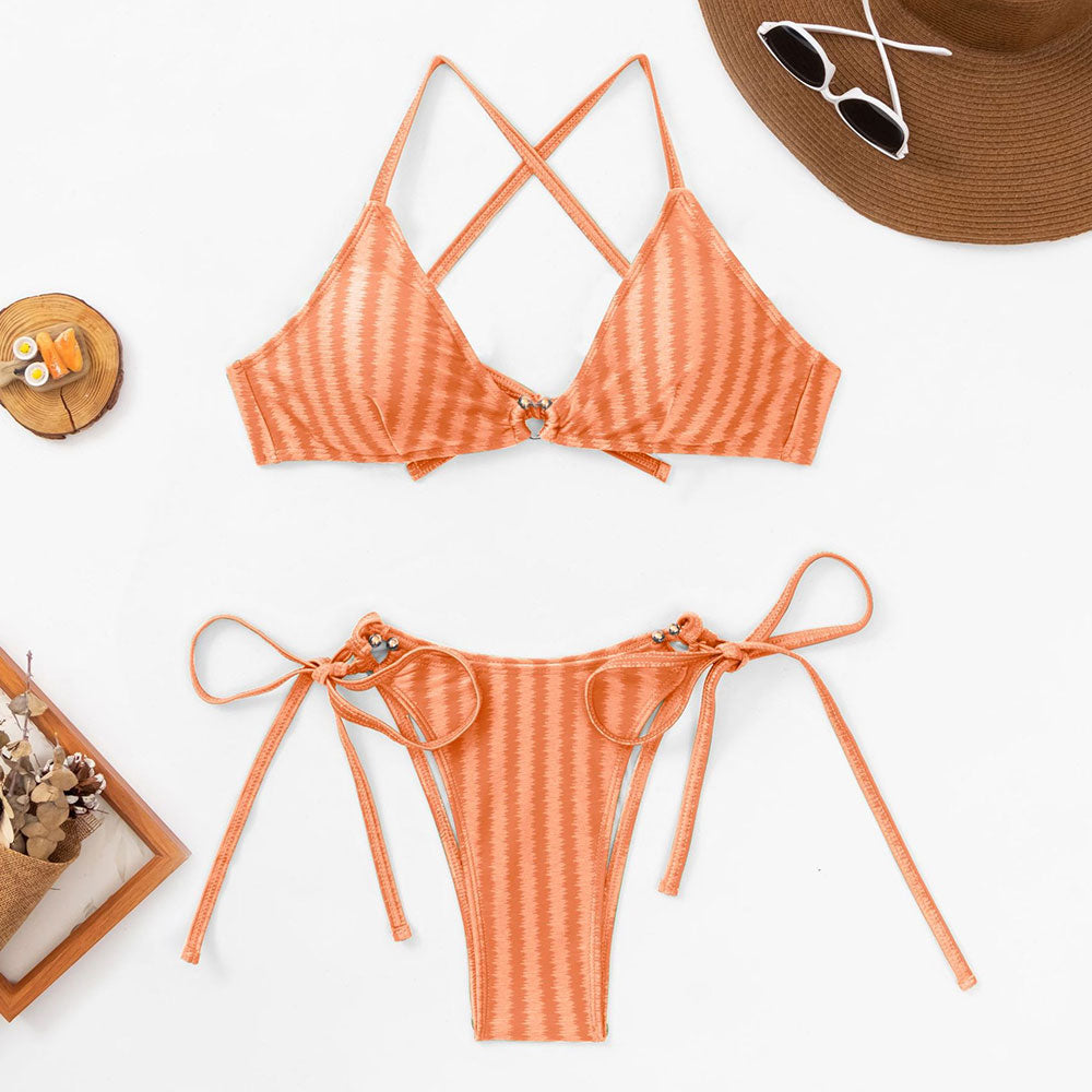 Abstract Printed O Ring Tie String Cheeky Brazilian Two Piece Bikini