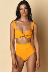High Waist Ruched Bowknot Bandeau Bikini - Two Piece Set