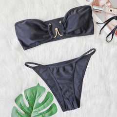 Asymmetric Notch Trim One Shoulder Brazilian Two Piece Bikini