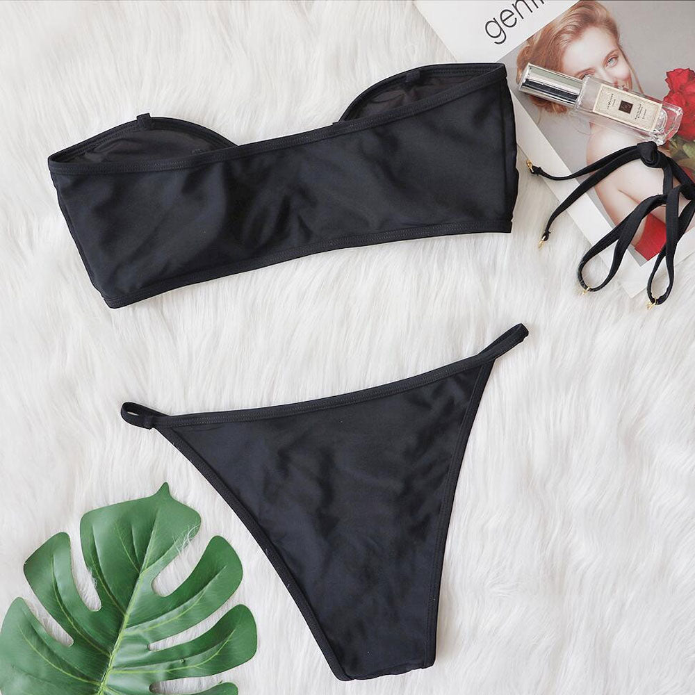 Asymmetric Notch Trim One Shoulder Brazilian Two Piece Bikini