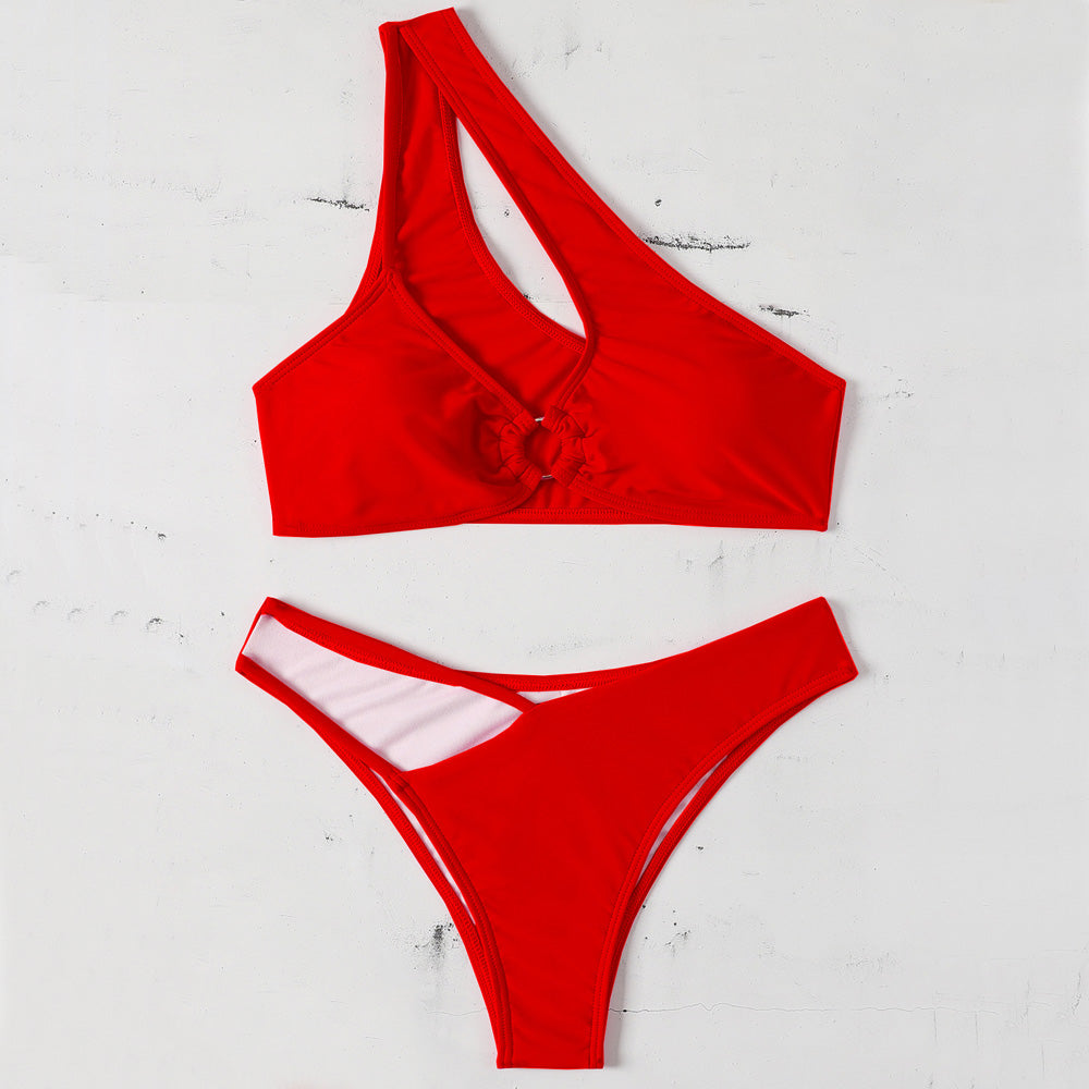 Asymmetric String O Ring Cutout One Shoulder Brazilian Two Piece Bikini