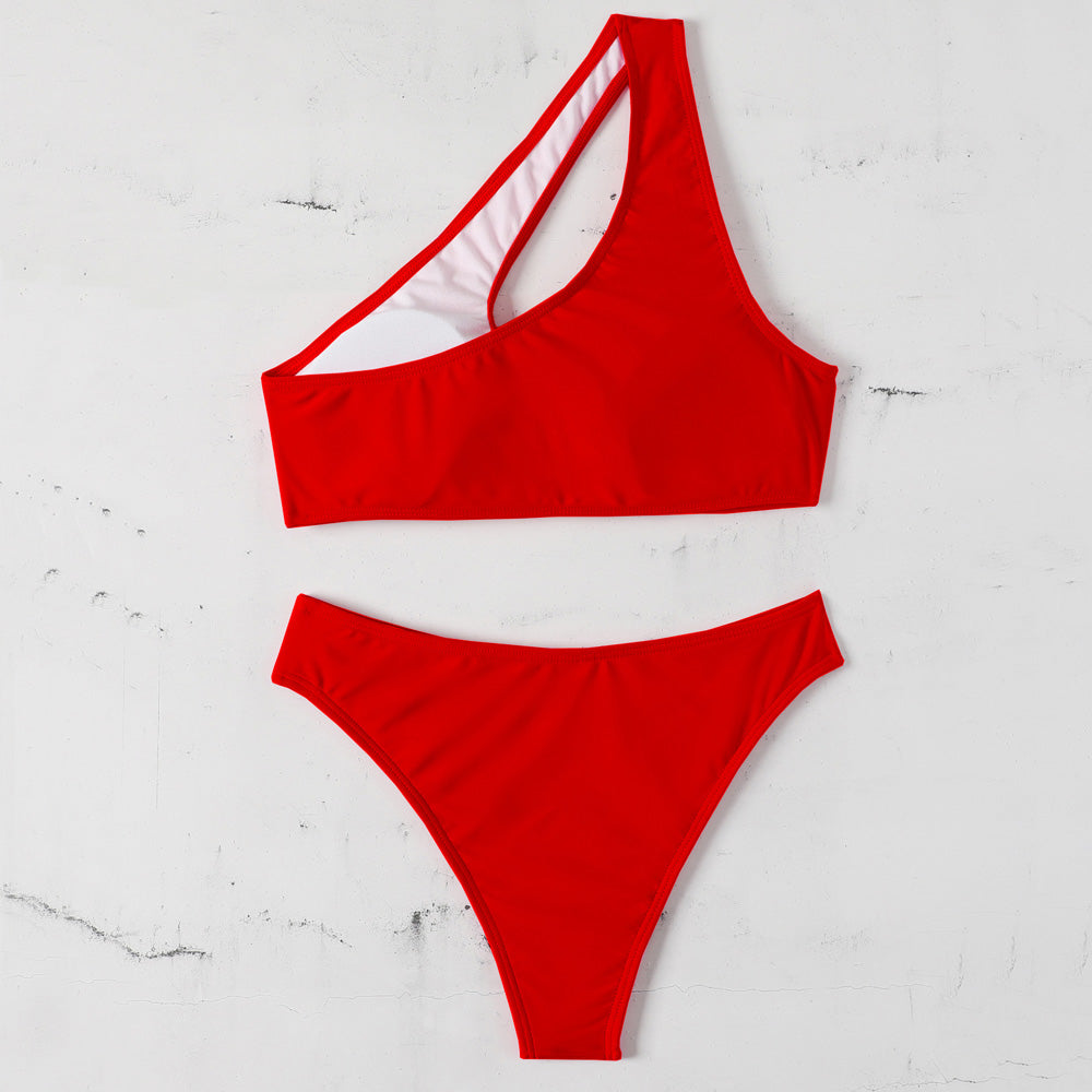 Asymmetric String O Ring Cutout One Shoulder Brazilian Two Piece Bikini