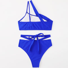 Asymmetric Wrap Around Solid On Shoulder Brazilian Two Piece Bikini