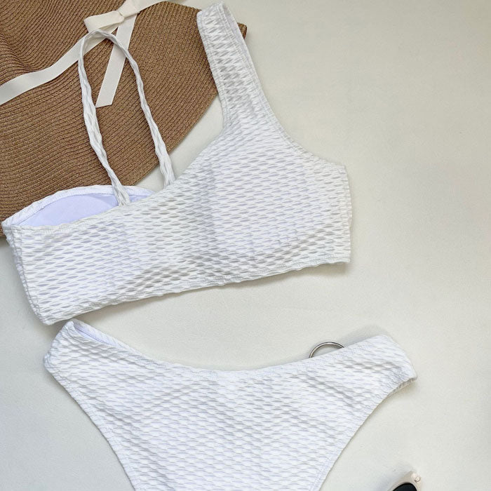 Asymmetrical Fishnet High Cut O Ring Cutout Brazilian Two Piece Bikini