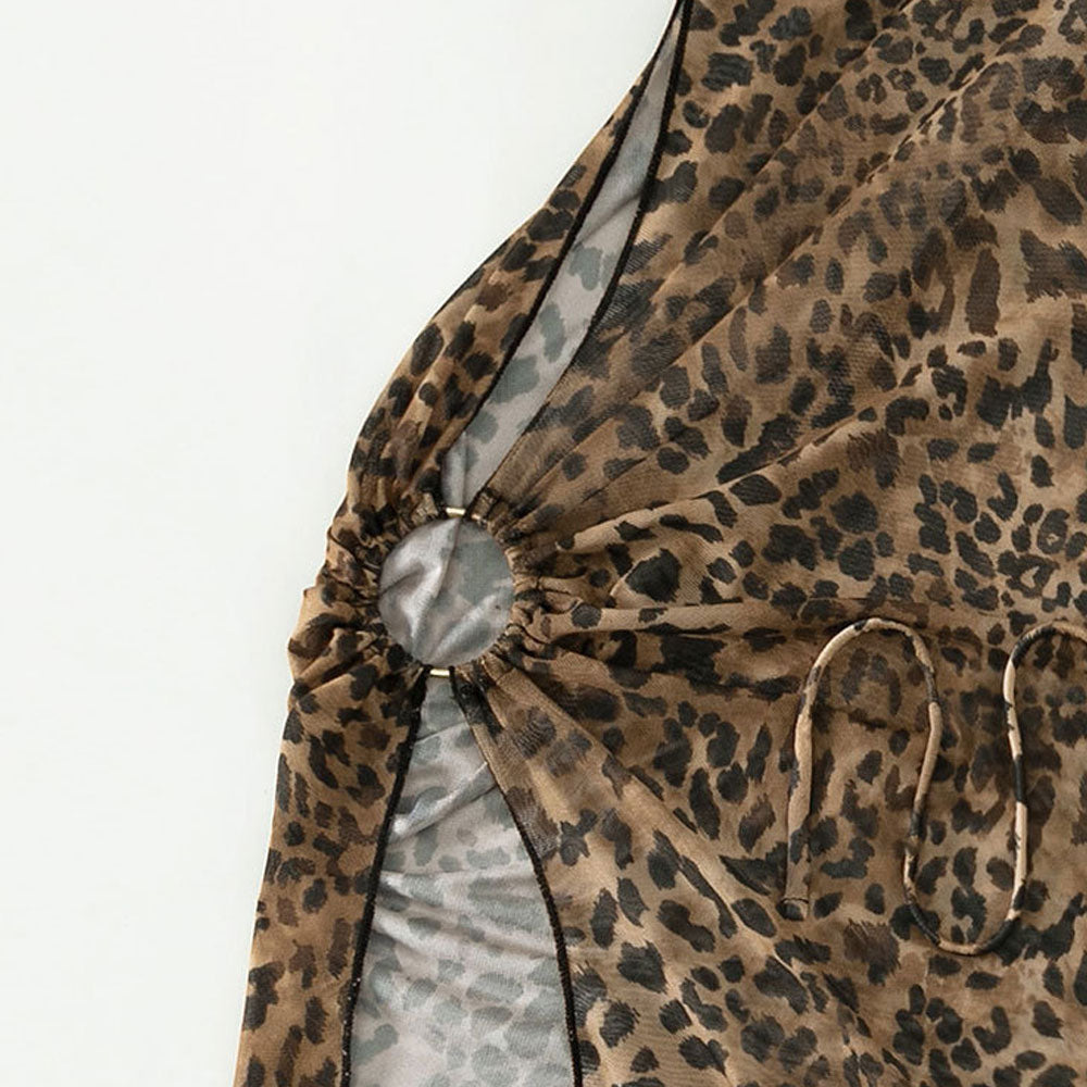 Asymmetrical Leopard Cover Up Thong Triangle Brazilian Three Piece Bikini