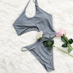 Asymmetrical String Cutout One Shoulder Brazilian One Piece Swimsuit