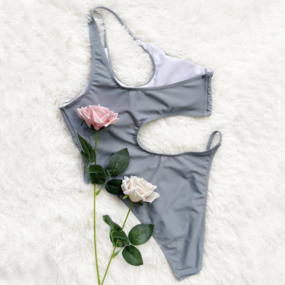 Asymmetrical String Cutout One Shoulder Brazilian One Piece Swimsuit