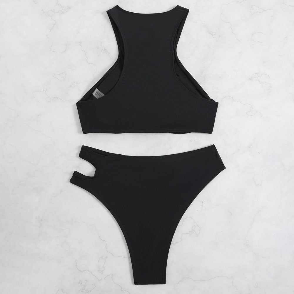 Athletic Cutout Cheeky High Neck Underwire Brazilian Two Piece Bikini