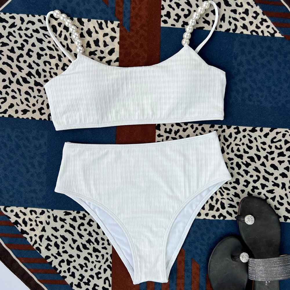 Athletic High Waist Moderate Beaded Bralette Brazilian Two Piece Bikini