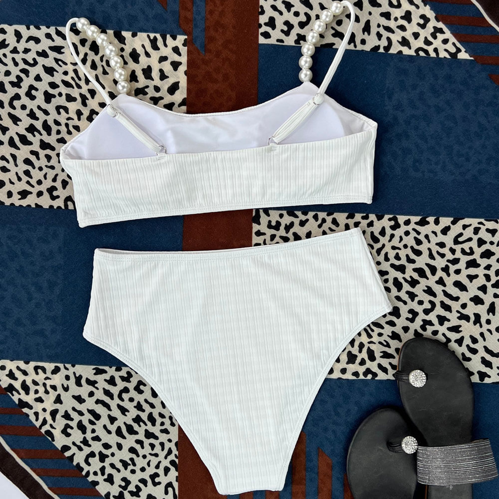 Athletic High Waist Moderate Beaded Bralette Brazilian Two Piece Bikini