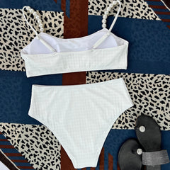 Athletic High Waist Moderate Beaded Bralette Brazilian Two Piece Bikini