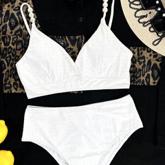 Athletic High Waist Moderate Beaded V Neck Brazilian Two Piece Bikini
