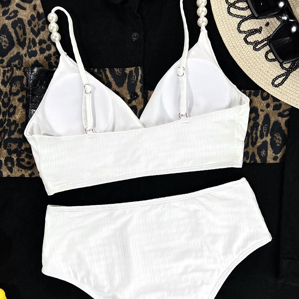 Athletic High Waist Moderate Beaded V Neck Brazilian Two Piece Bikini