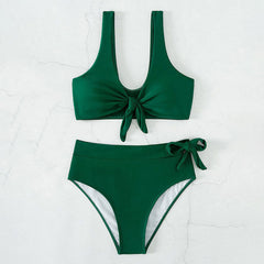 Athletic High Waist Moderate Bow Tie Bralette Brazilian Two Piece Bikini
