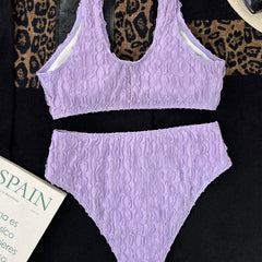 Athletic Petal Effect High Waist V Wire Bralette Brazilian Two Piece Bikini