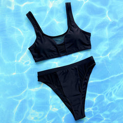Athletic Sheer Mesh High Waist High Cut Bralette Brazilian Two Piece Bikini