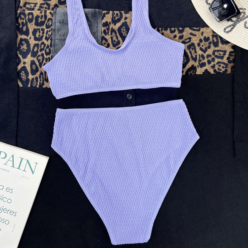 Athletic Striped Textured High Waist Lace Up Bralette Brazilian Two Piece Bikini
