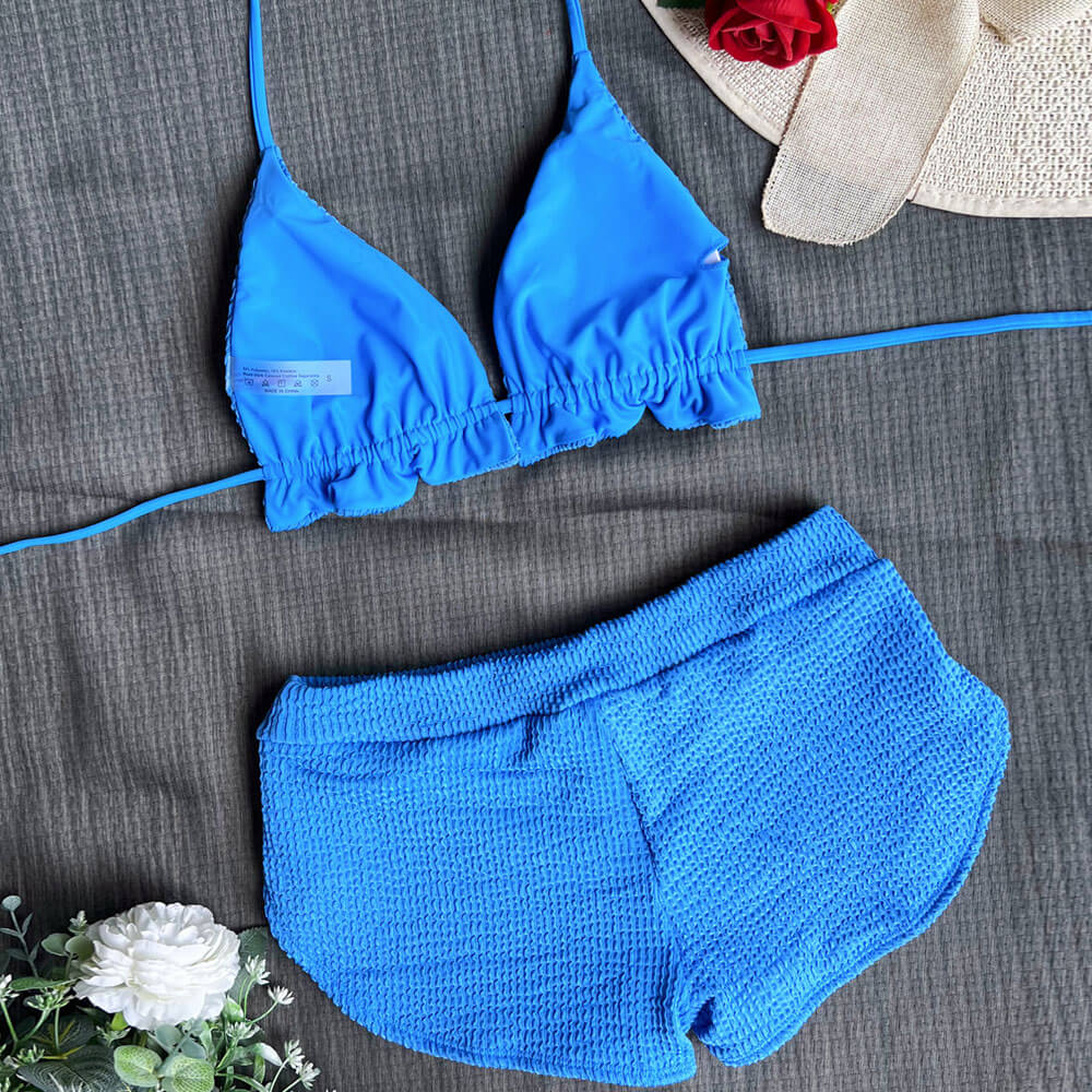 Athletic Textured Boyshort Slide Triangle Brazilian Two Piece Bikini