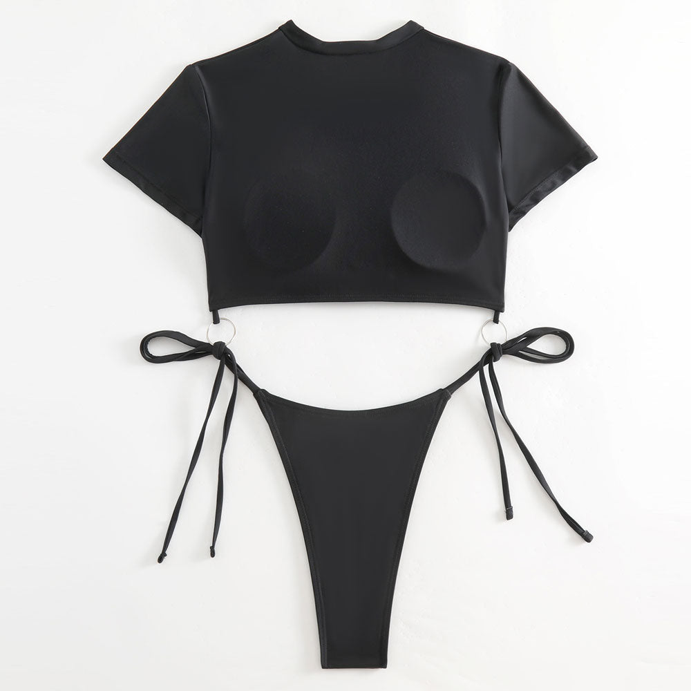 Athletic Tie String Cheeky Short Sleeve Crop Brazilian Two Piece Bikini