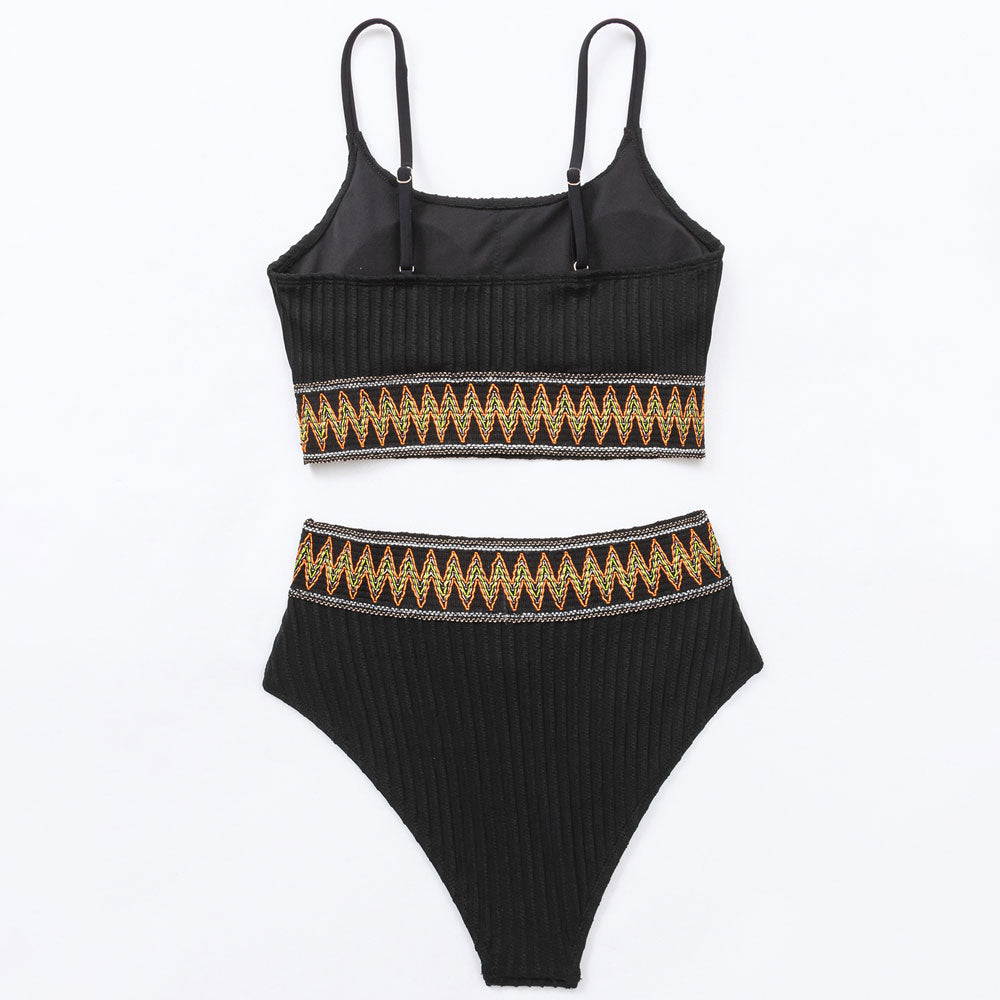 Athletic Zigzag High Waist Moderate Ribbed Crop Brazilian Two Piece Bikini