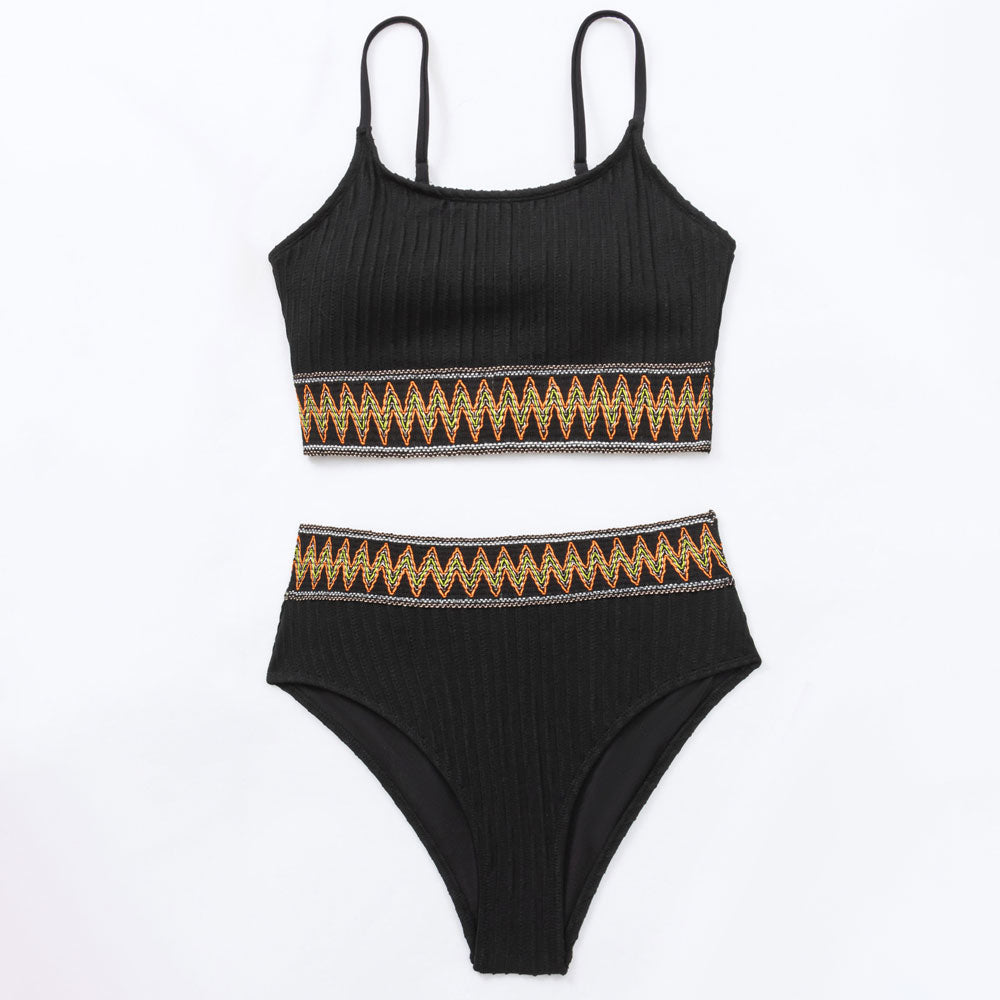 Athletic Zigzag High Waist Moderate Ribbed Crop Brazilian Two Piece Bikini